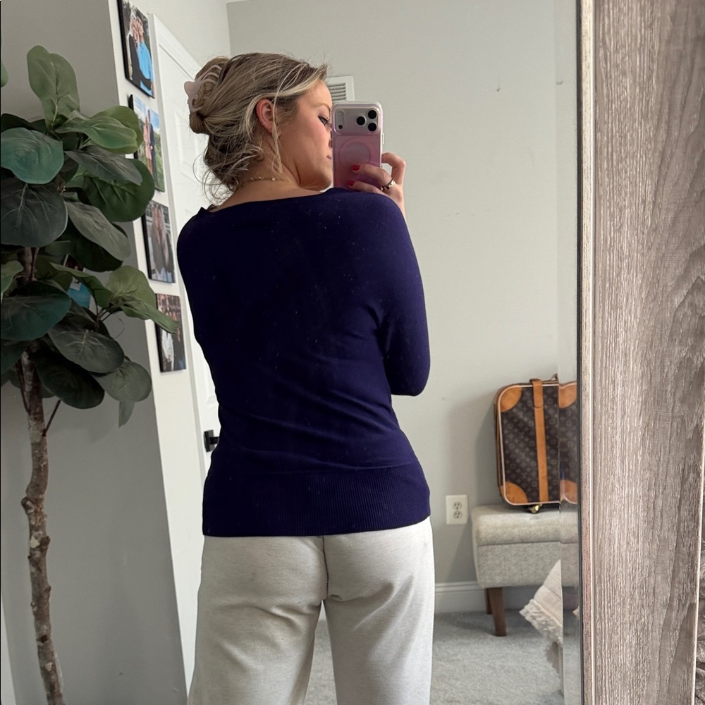 LOFT Women's Deep Blue Crew Neck Sweater - Picture 2 of 3